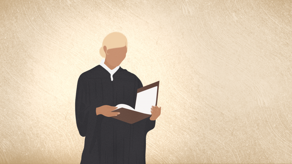 Judge reading legal documents 