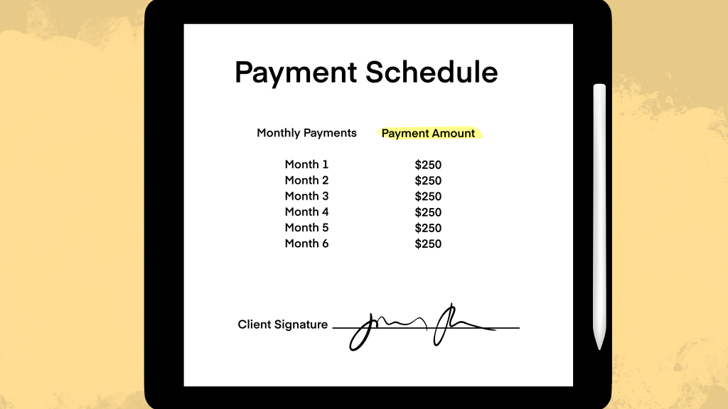 Device showing payment schedule 